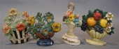 FOUR PAINTED CAST IRON 'BASKET