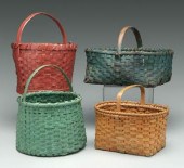 Four painted oak split baskets