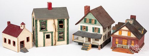 FOUR PAINTED TOY HOUSE MODELS,
