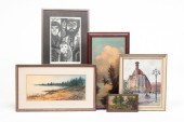 FOUR PAINTINGS AND A PRINT. Am