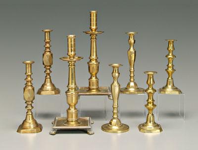 Four pairs brass candlesticks: