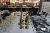 FOUR PAIRS OF BRASS AND TREEN