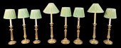FOUR PAIRS OF BRASS CANDLESTIC