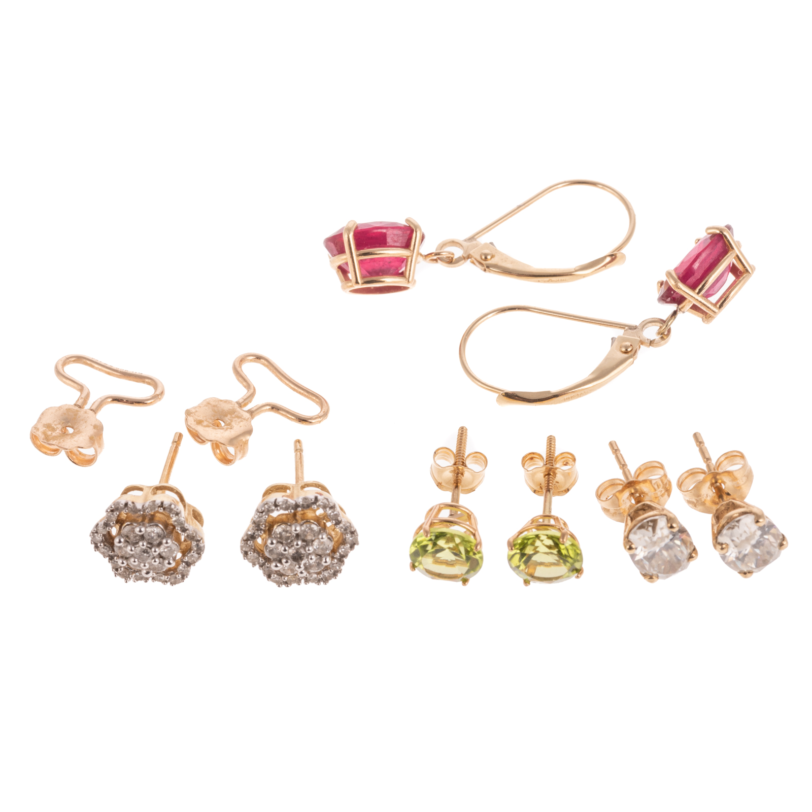 FOUR PAIRS OF DIAMOND & GEMSTONE