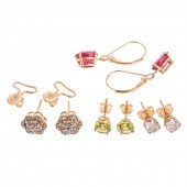 FOUR PAIRS OF DIAMOND & GEMSTO