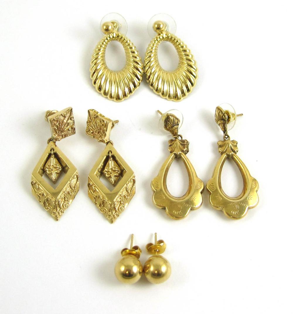 FOUR PAIRS OF FOURTEEN KARAT GOLD