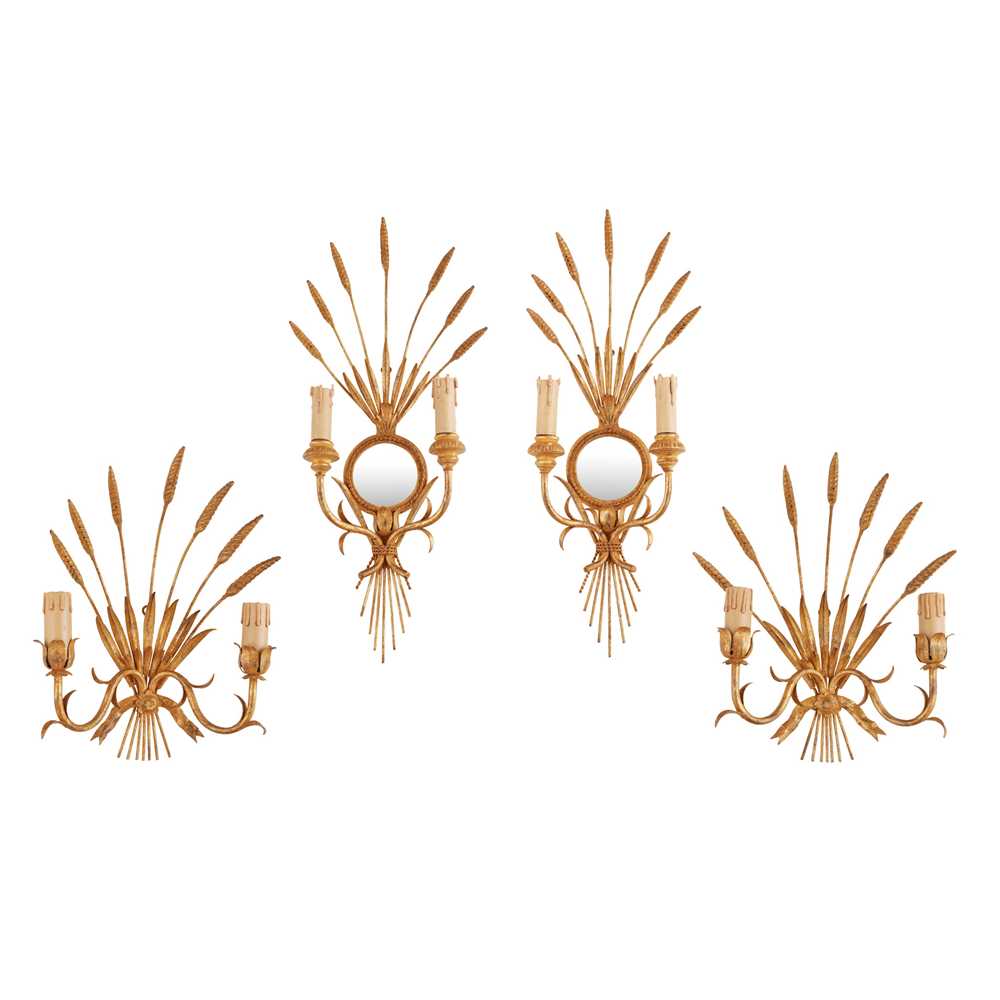 FOUR PAIRS OF GILT METAL WALL