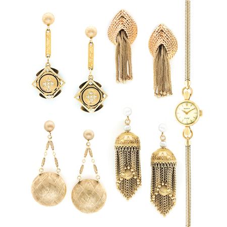 Four Pairs of Gold Earrings and