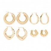 FOUR PAIRS OF GOLD HOOP EARRIN