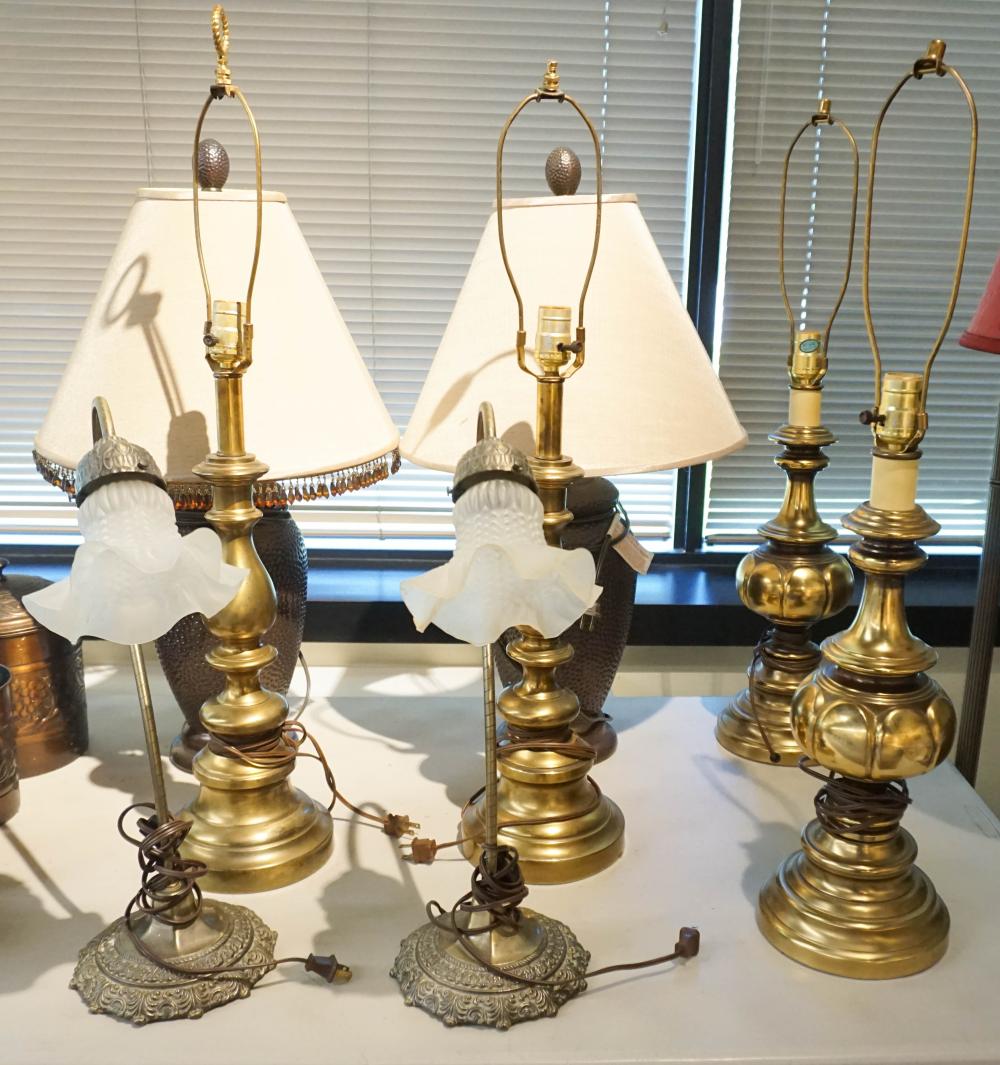 FOUR PAIRS OF METAL TABLE LAMPSFour