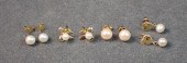 FOUR PAIRS OF PEARL AND GOLD E