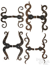 FOUR PAIRS OF WROUGHT IRON RAM