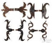FOUR PAIRS OF WROUGHT IRON RAM