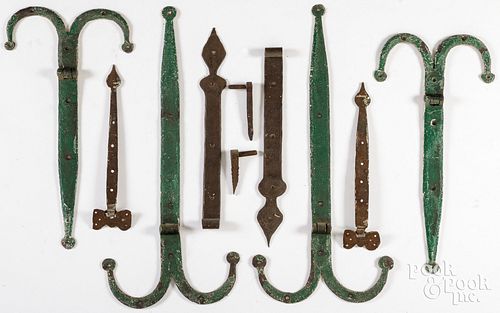 FOUR PAIRS OF WROUGHT IRON