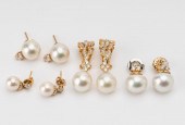 FOUR PAIRS OF YELLOW GOLD, DIA