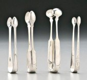 Four pairs silver tongs: one E