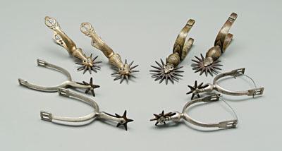 Four pairs vintage spurs: brass,