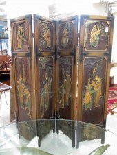 FOUR-PANEL CARVED TEAKWOOD FLO