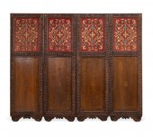 FOUR PANEL CARVED WOOD & MARQU