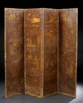 Four-Panel Leather Chinoiserie