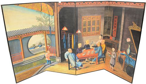 FOUR PANEL ORIENTAL SCREEN,