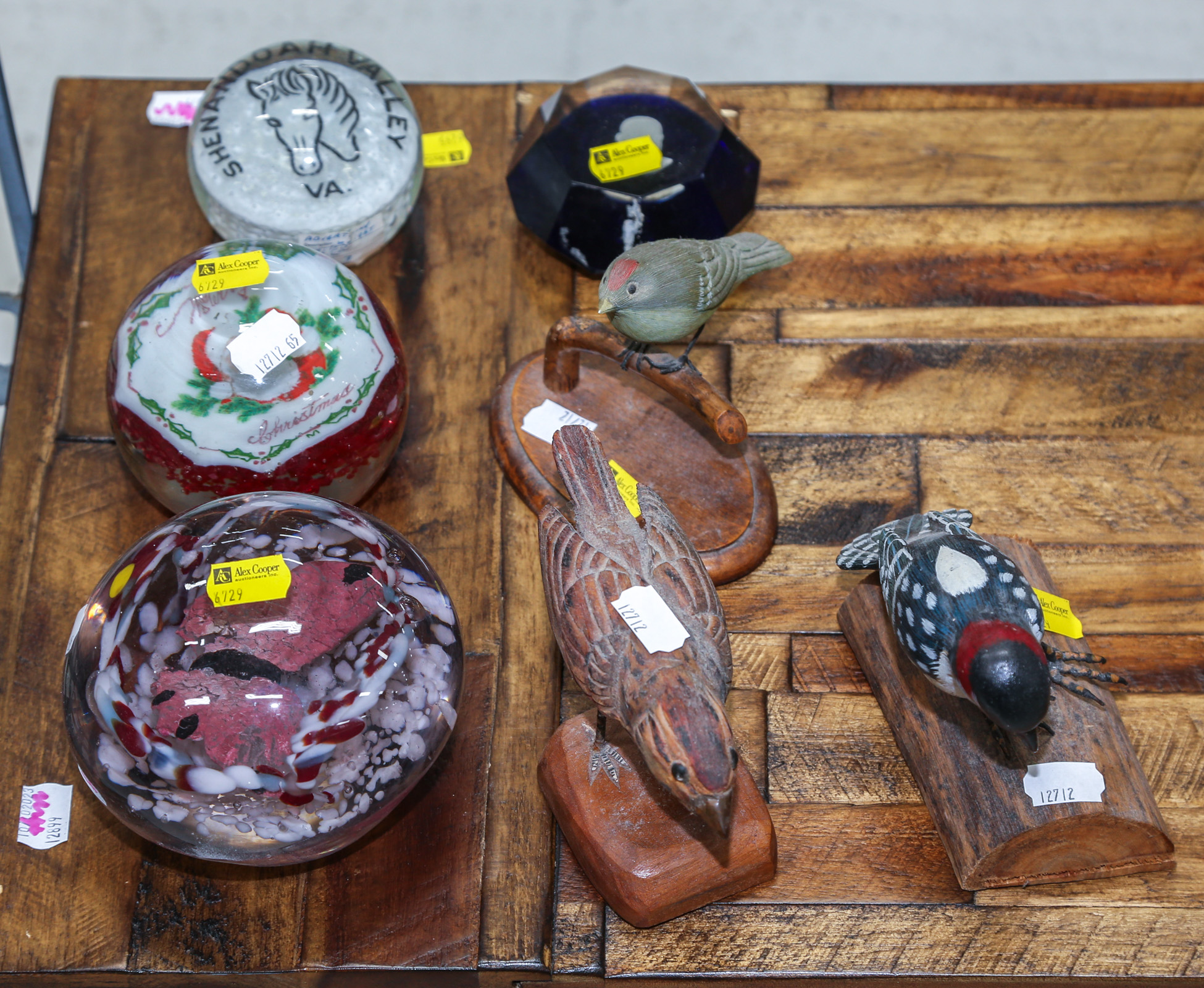 FOUR PAPERWEIGHTS & THREE BIRD