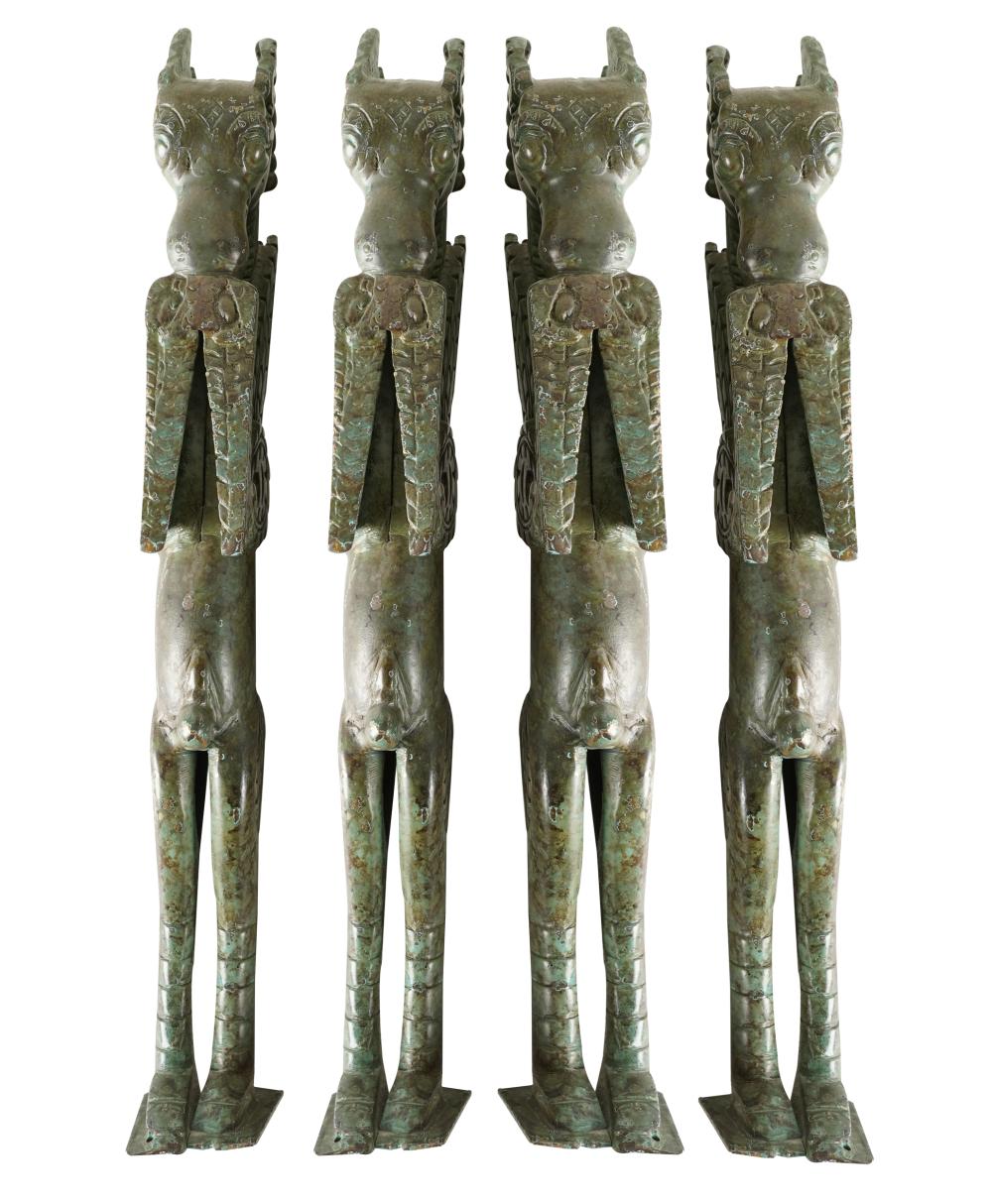 FOUR PATINATED BRONZE FIGURAL