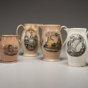 Four Patriotic Creamware Pitchers