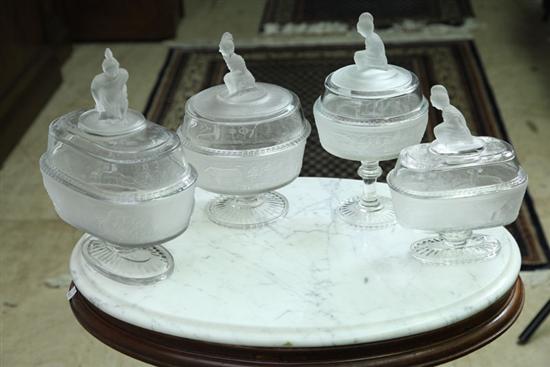 FOUR PATTERN GLASS COVERED