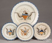 FOUR PEARLWARE BLUE FEATHER ED