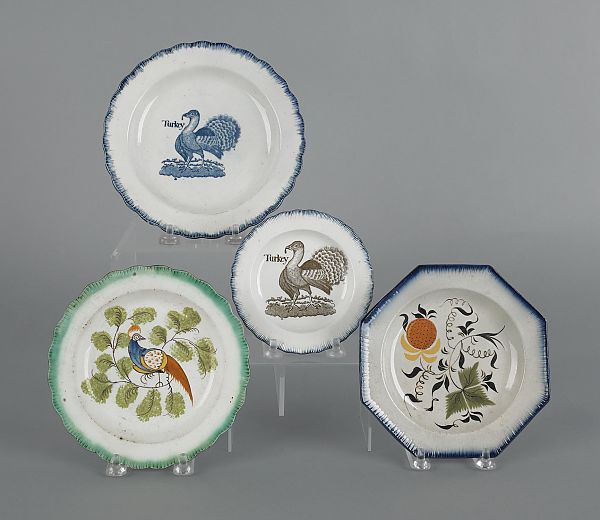Four pearlware feather edge