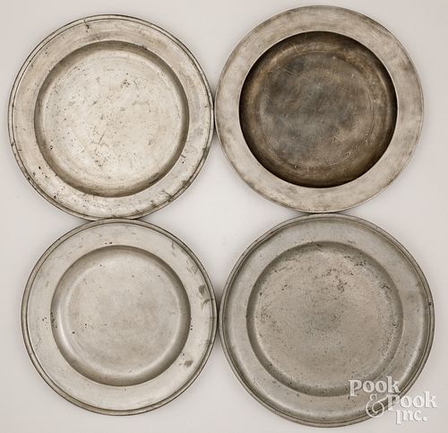 FOUR PEWTER CHARGERS, 18TH/19TH
