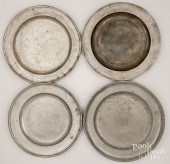 FOUR PEWTER CHARGERS, 18TH/19T
