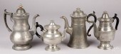FOUR PEWTER COFFEEPOTS AND TEA