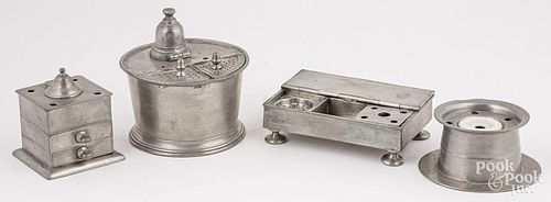 FOUR PEWTER DESK ITEMS, LATE