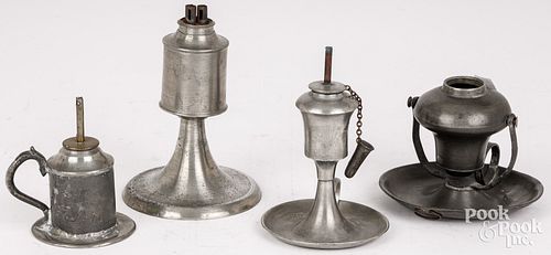 FOUR PEWTER FLUID LAMPSFour