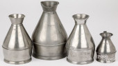 FOUR PEWTER HAYSTACK MEASURES,