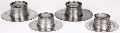 FOUR PEWTER INKWELLS, 19TH C.Four