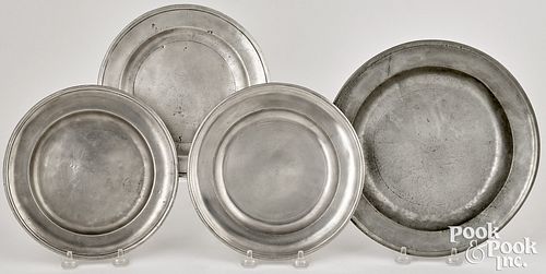 FOUR PEWTER PLATES, 18TH/19TH