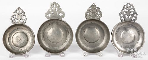 FOUR PEWTER PORRINGERS, 19TH C.Four