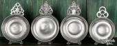 FOUR PEWTER PORRINGERS, 19TH C