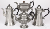 FOUR PEWTER TEAPOTS AND COFFEE