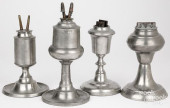 FOUR PEWTER WHALE OIL LAMPS, R