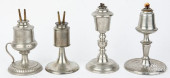 FOUR PEWTER WHALE OIL LAMPS, 1