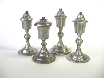 Four pewter whale oil lamps    e.