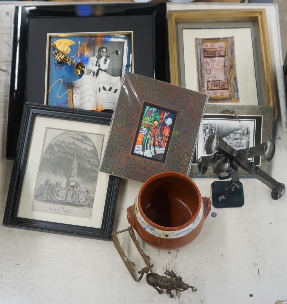 FOUR PICTURES, POTTERY BOWL AND TWO