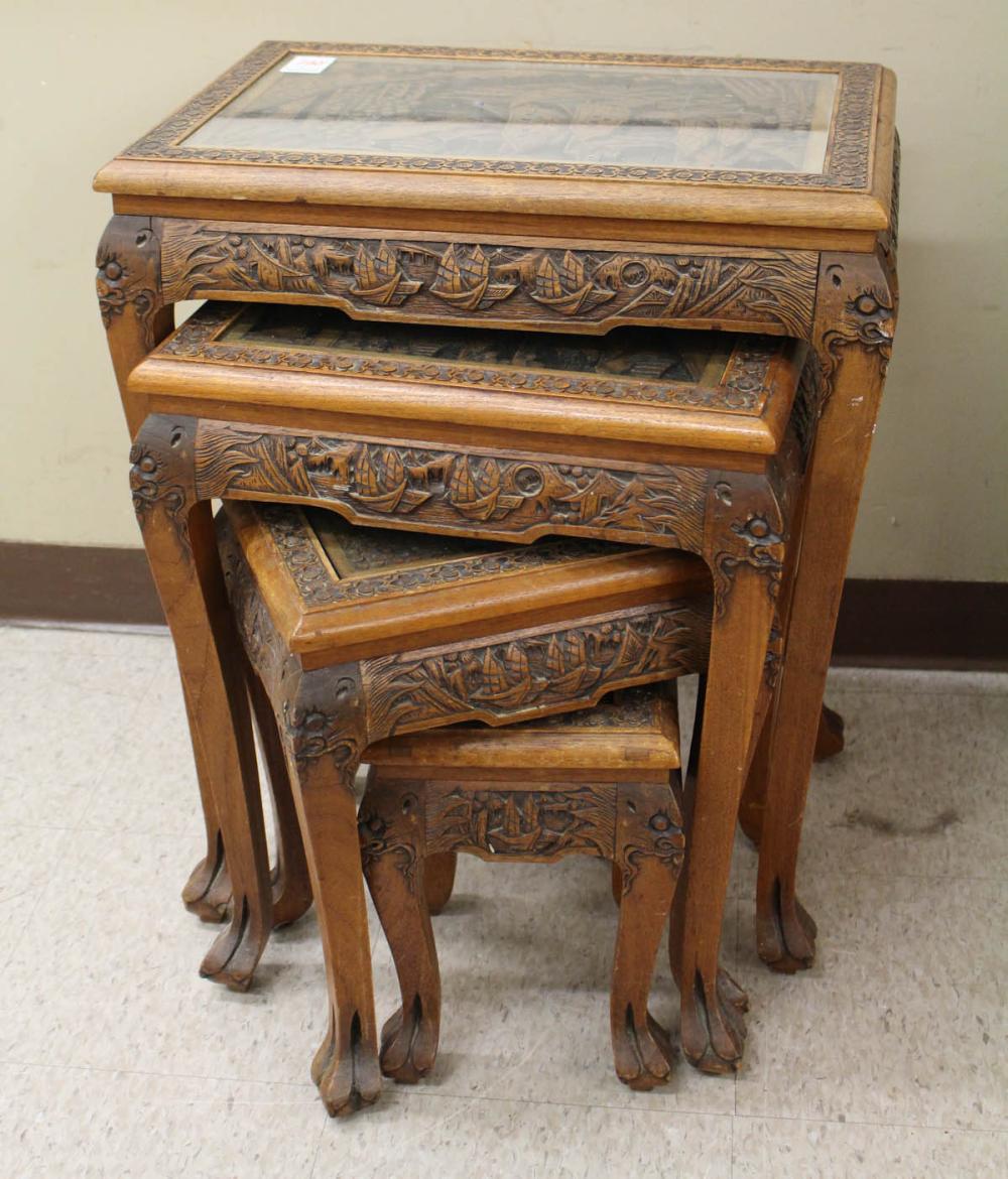 FOUR-PIECE CARVED TEAK NESTING
