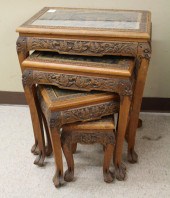 FOUR-PIECE CARVED TEAK NESTING