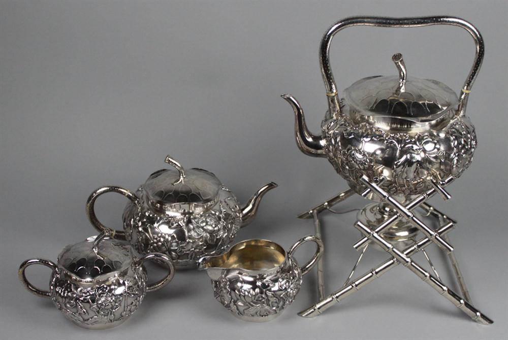 FOUR-PIECE CHINESE EXPORT SILVER