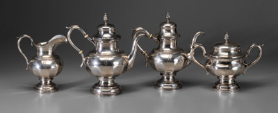 Four-piece coin silver tea service: